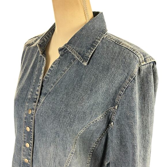 Christopher & Banks Jean Jacket Women Sz XL Stretch Blue Snap Front Casual Denim - Picture 2 of 10